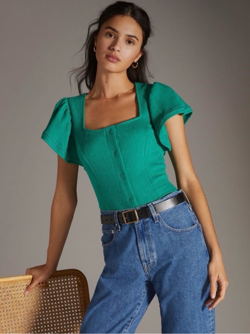 DOLAN Anthropologie Green Button Down Blouse